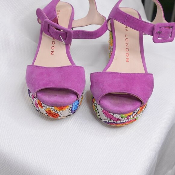 Sacha London Y2K Purple Embroidered Floral Wedge Heels Sz 9 - Picture 3 of 8